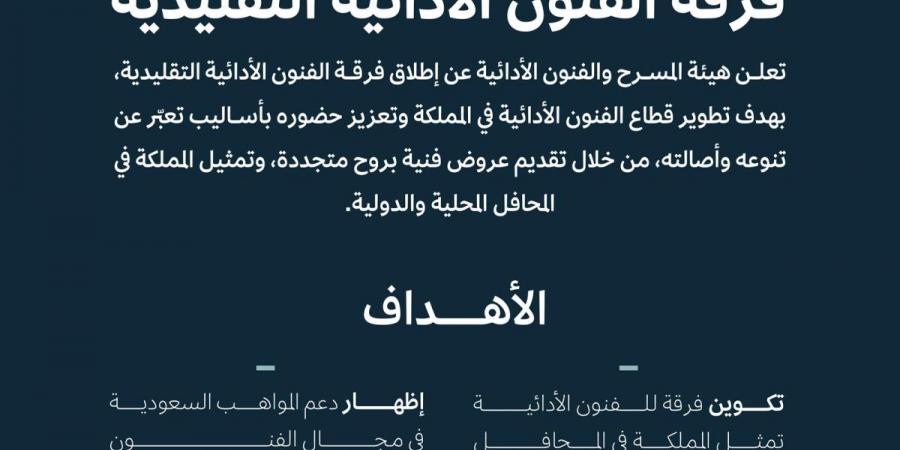 هيئة المسرح والفنون الأدائية تفتح باب التسجيل لتكوين فرقة للفنون الأدائية التقليدية