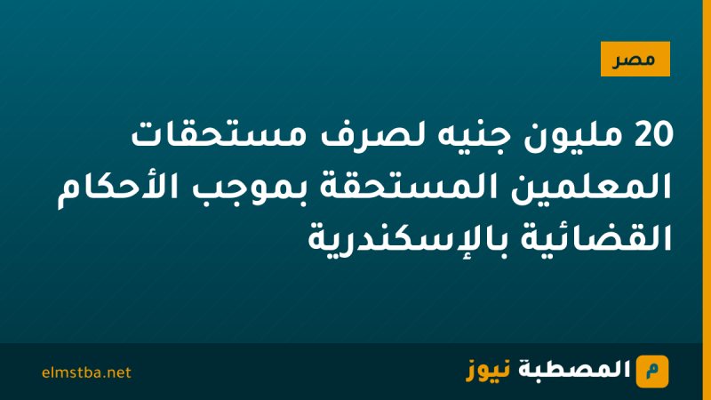 20 مليون جنيه لصرف مستحقات المعلمين المستحقة بموجب الأحكام القضائية بالإسكندرية