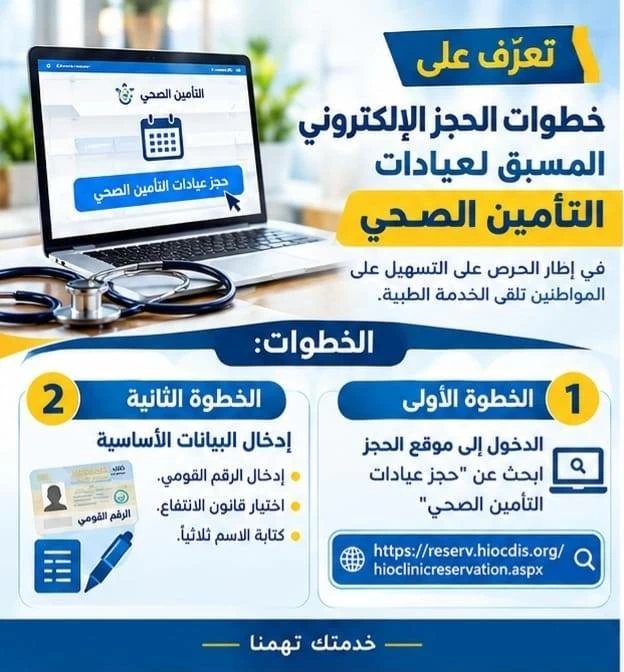 خطوات الحجز الإلكتروني المسبق بعيادات التأمين الصحي في الإسكندرية